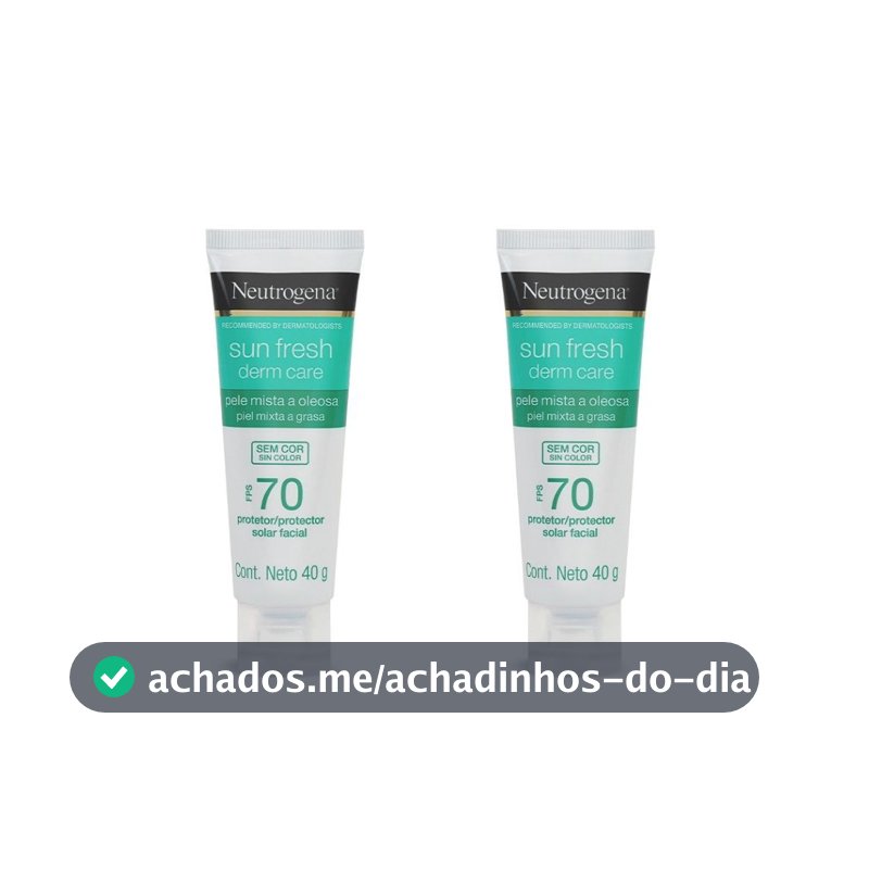 Kit com 2 Protetor Solar Neutrogena Sun Fresh Derm Care sem Cor FPS 70 40g cada