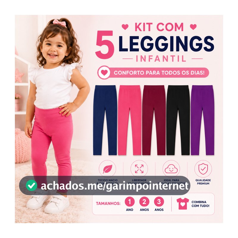 Kit 5 Leggings Infantil Menina Confortável Algodão Elastano Roupa Infantil 1 2 3 Anos