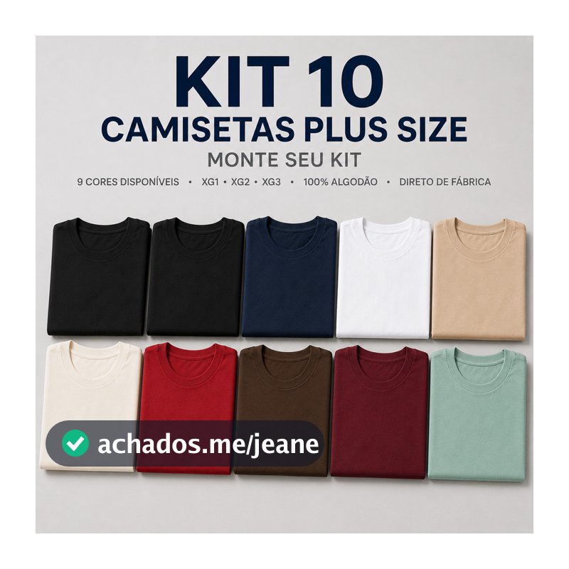 Kit 10 Camiseta Masculina Plus Size Extra Grande 100% Algodão Básica Lisa Atacado Direto Da Fábrica