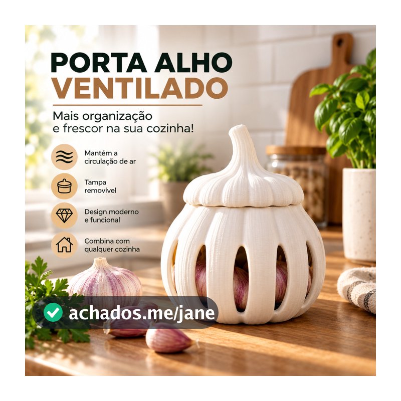 Porta Alho com Tampa Removível - Organizador de Cozinha Ventilado P e G