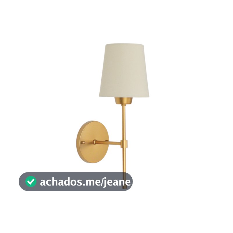 Arandela Tocheiro Dourada C/ Cúpula Tecido Cru.