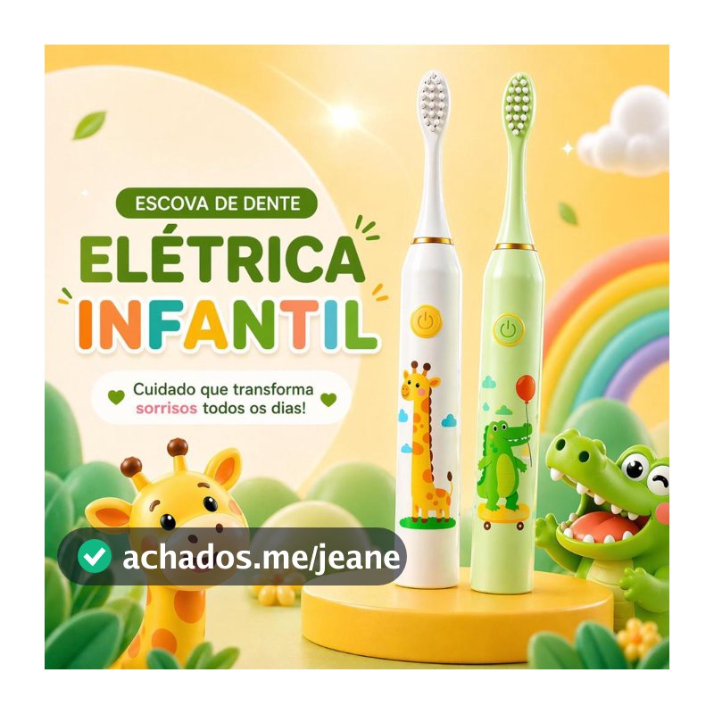 Escova de Dente Elétrica Infantil + 4 Refis Limpeza Suave Cerdas Macias à Prova D'Água Recarregável Higiene