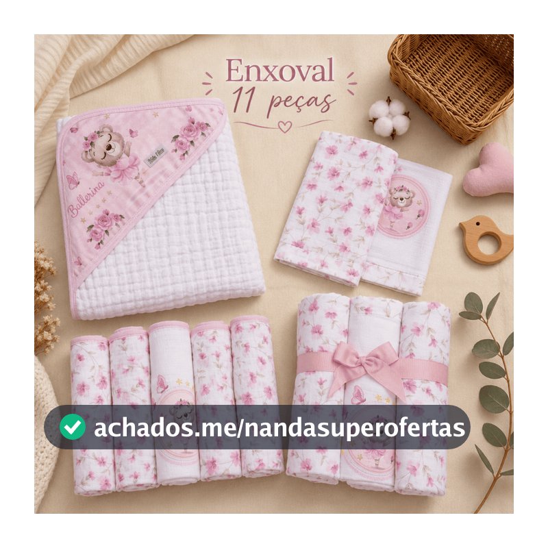 Kit Enxoval Bebê 11 Peças Toalha Capuz Cueiros Flanelados Fraldas Pano Paninho Boca 100% Algodão Recém-Nascido Presente