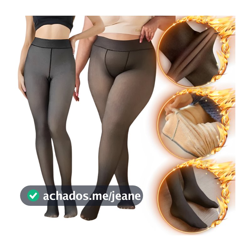 Meia-Calça Térmica Feminina Peluciada Translúcida Alta Elasticidade Super Quente Para Inverno