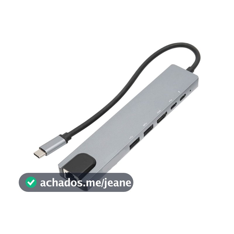 Hub USB C 8 em 1 com HDMI 4K RJ45 Adaptador Tipo C com USB 3.0 PD para Notebook MacBook Celular