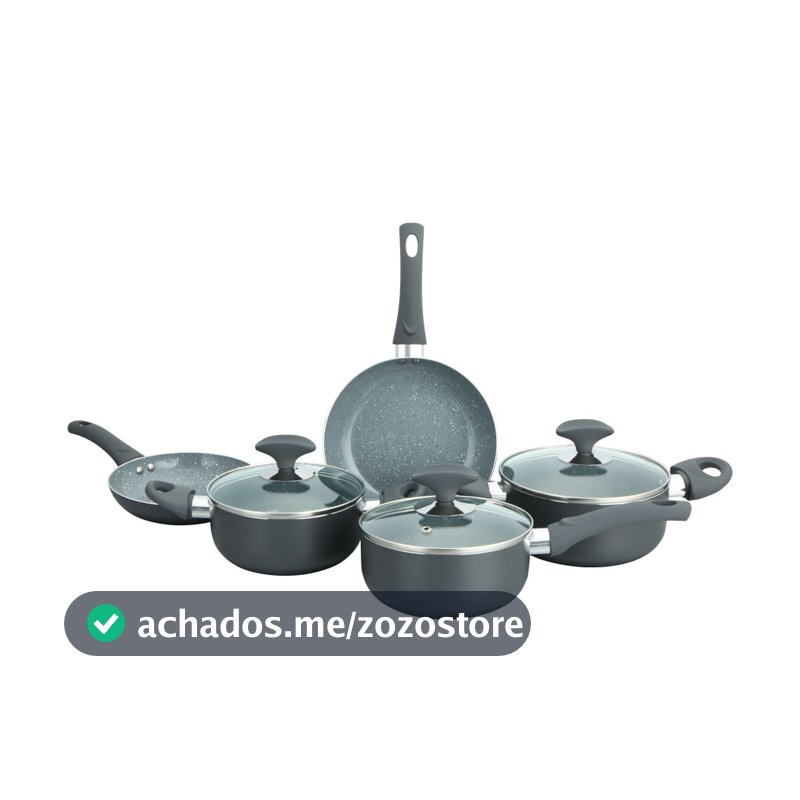 Conjunto 5 Panelas Cerâmica Cazza Tampa de Vidro Cinza