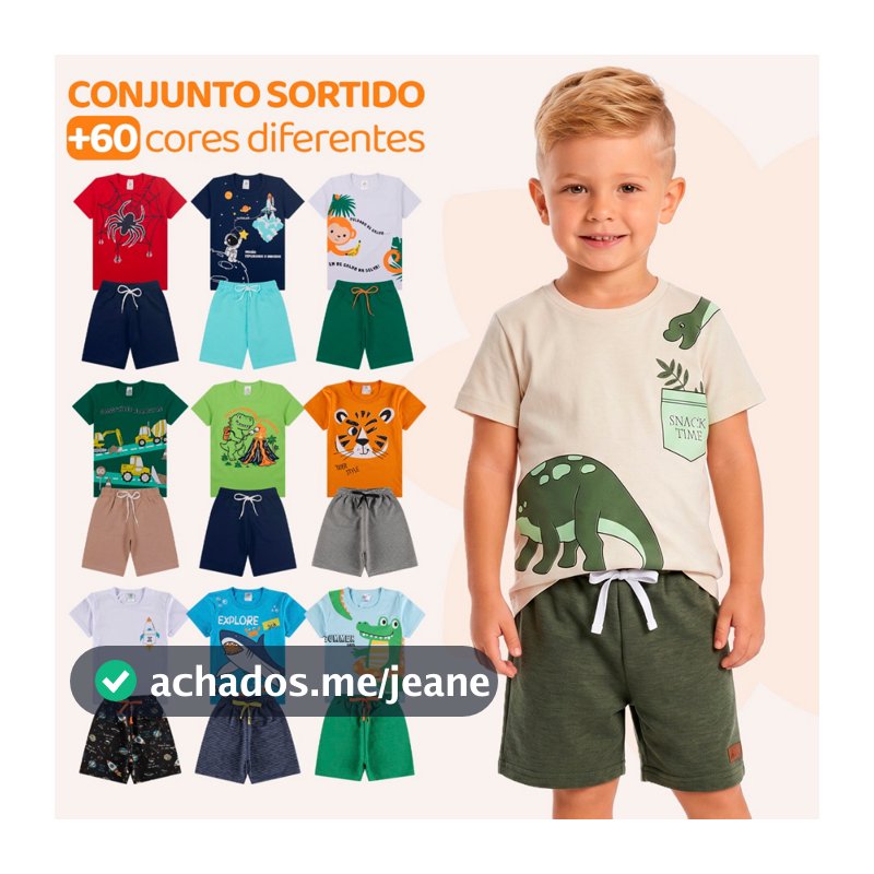 Kit Sortido 10 ou 4 Peças de Roupas Infantil Menino- 5 Camisetas + 5 Bermudas - Kit 5 Conjuntos de Roupa Verão Masculino