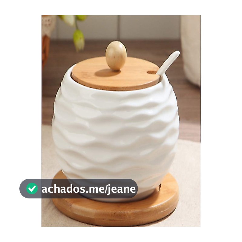 Saleiro de Mesa Cerâmico com Tampa de Madeira e Base de Bambu 500g, Suprimentos Escolares, Volta às Aulas