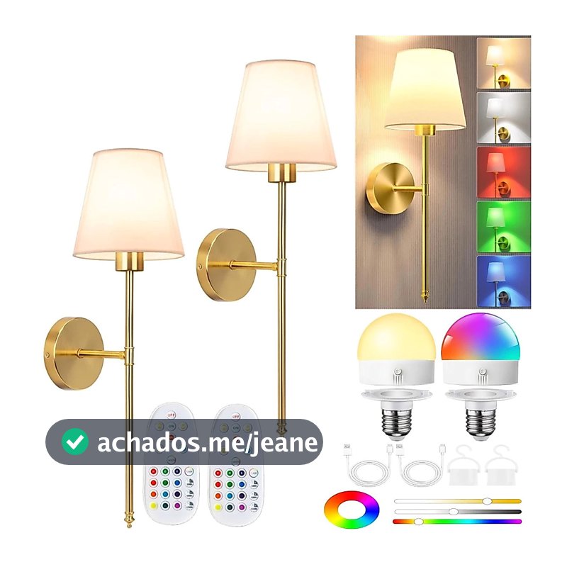 Abajur Luminária Sem Fio Com Lampada Recarregável De Parede Cabeceira De Quarto Cama 15 Cores