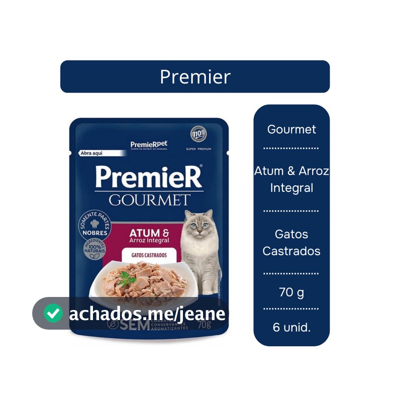 Ração Úmida Premier Pet Sachê Atum para Gatos 70g - 6 Unid.