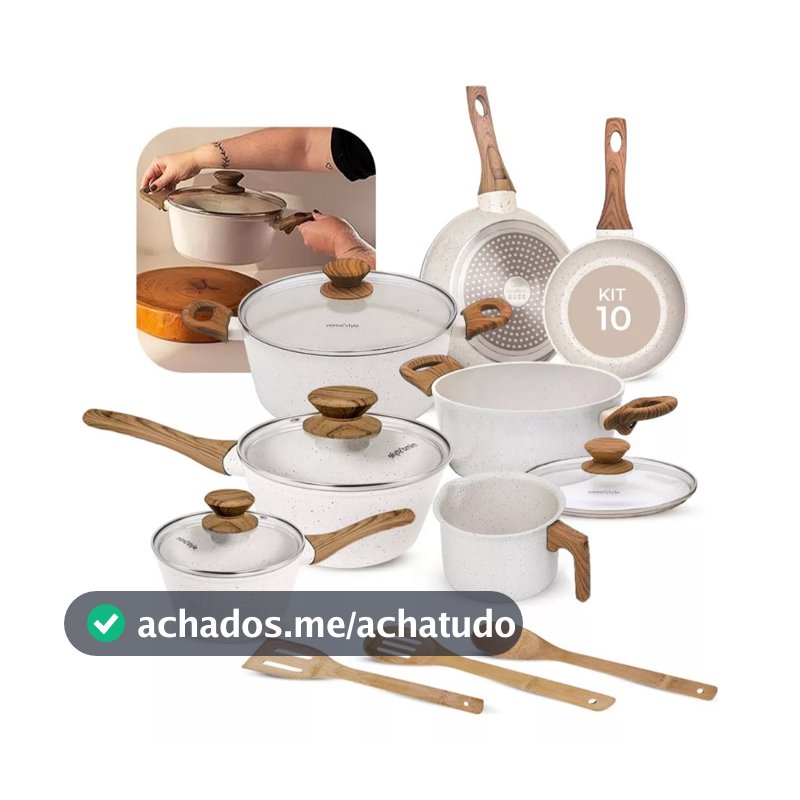 Jogo De Panelas Indução Kit 10 Peças Revestimento Cerâmico Style Cook Marmol - Mimo Style Premium