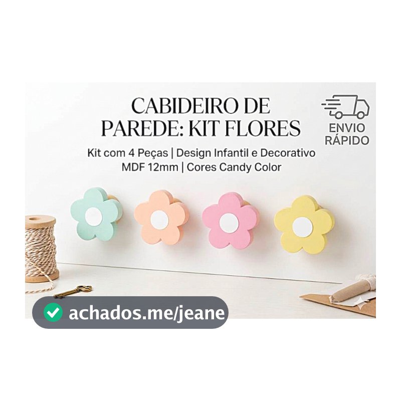 Kit Cabideiro de Parede Infantil Flores Gancho Pendurador MDF Decorativo Quarto de Menina