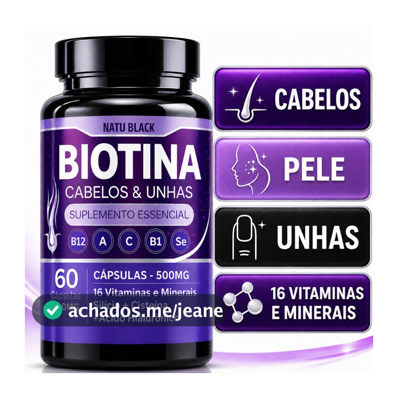 Biotina Original com Ácido Hialurônico Pele Cabelos e Unhas 60 cápsulas - POTE PARA 30 DIAS USO