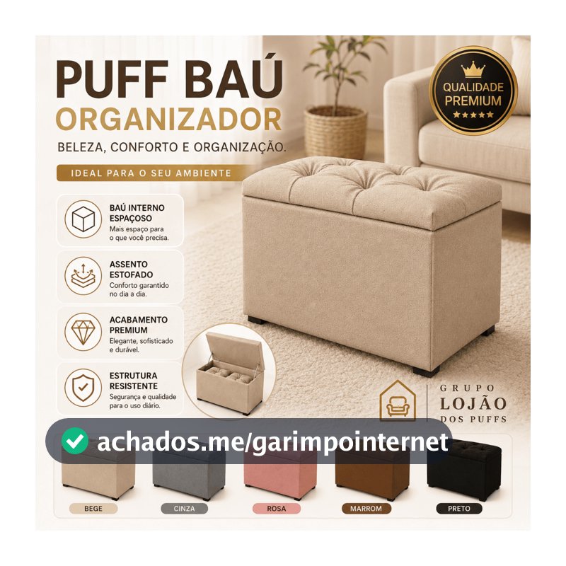 PUFF BAÚ EM SUEDE ORGANIZADOR ESTOFADO MULTIUSO QUARTO SALA CASA PENTEADEIRA ROUPAS SAPATO BRINQUEDO