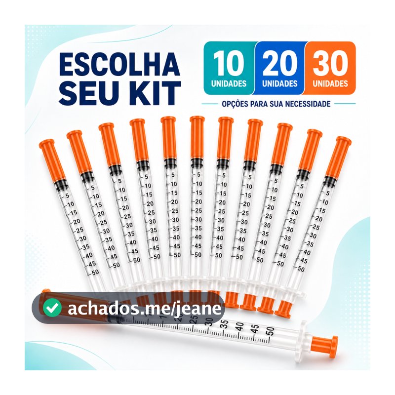 Seringa Insulina 0,5ml Fixa Agulha Fina Ultrafina 0,30mm x 8mm Graduada Estéril Descartável 50ui