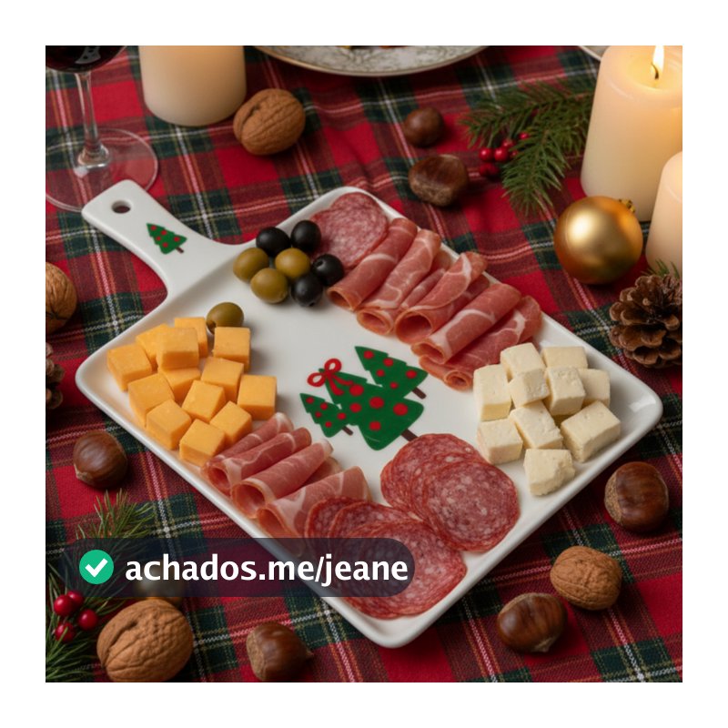 Bandeja Porcelana Natalina Decorada Tábua De Frios Queijos Petiscos Ceia Natal 25,5Cm