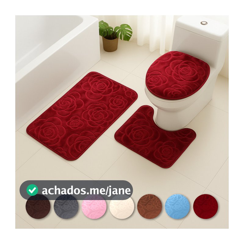 Kit Jogo 3 Peças Tapete Banheiro Premium Peluciado Toque Macio Antiderrapante Várias Cores Estampas
