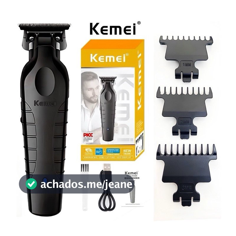 Máquina de Acabamento Profissional Kemei KM-2299 Aparador Elétrico Recarregável Bivolt para Barbeiro