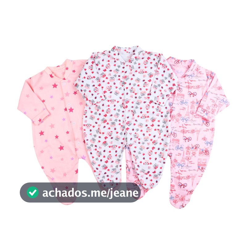 Kit 3 Peças Macacão Estampado para Bebê com Pé - 100% algodão Menina e Menino Roupa de Bebê RN/P/M/G
