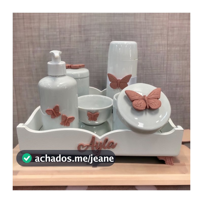Kit higiene do Bebe porcelana Borboleta mod 2 com nome