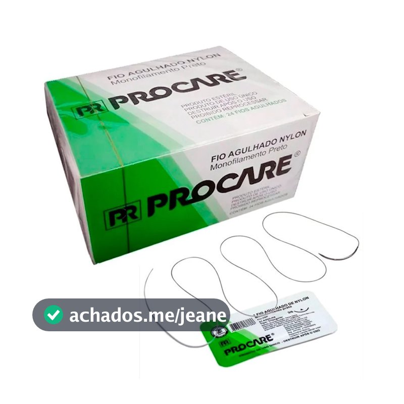 Fio Sutura Preto Agulhado Nylon 3/8 Ag 20mm- PROCARE Lote 4172481 Val 08-2029