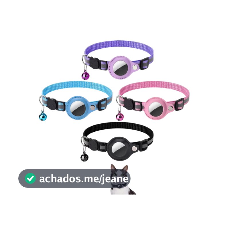 Coleira Pet Com Suporte Para AirTag Guizo e Compartimento Para Rastreador GPS Cães e Gatos
