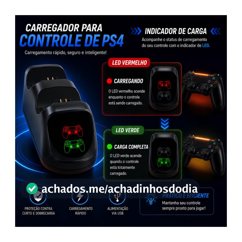 Base Carregador Duplo Para 2 Controles Playstation 4 Ps4 Slim Pro Fat Charging Dock Duplo Led Indicador Com Cabo USB