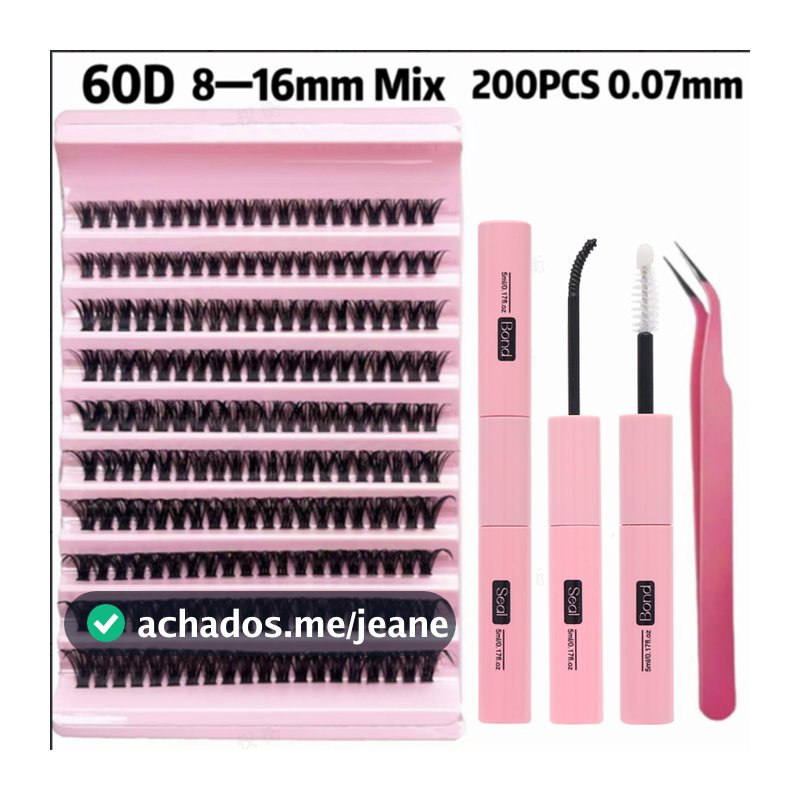 Kit de Cílios em Cacho com 200 Unidades 60D Volume Extensões de Cílios Postiços em D, Cacho, Wispy, Individual Kit de