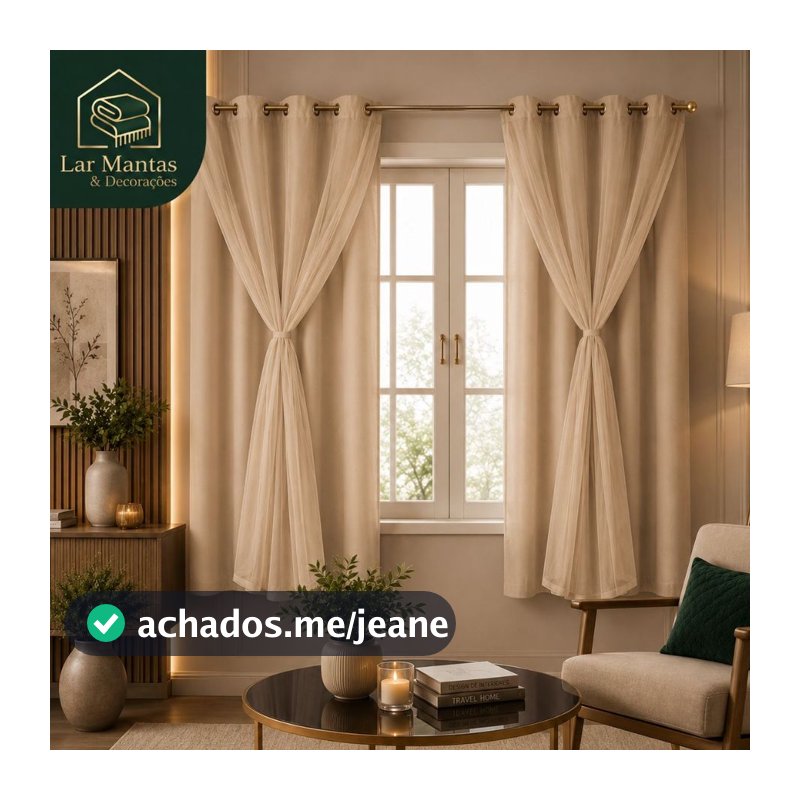 Cortina Blackout Blecaute 100% Corta Luz Com Voil Liso Elegante Econômica - 1 Parte 1,40M x1,80M Janela Quarto