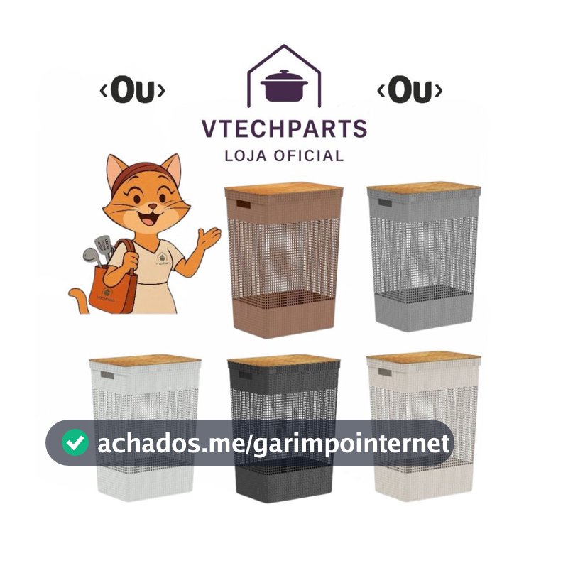 Cesto De Roupas OU Grid Com Tampa De Bambu 49 Litros 5 cores disponíveis