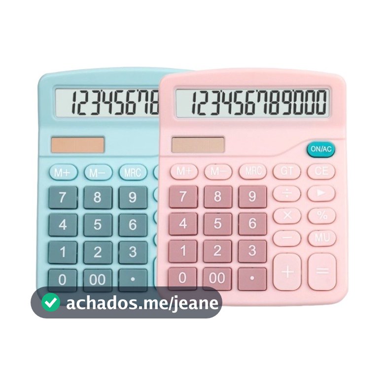 Calculadora Mesa Comercial Escritório Grande 12 Dígitos Solar e Pilha Azul Rosa Colorida
