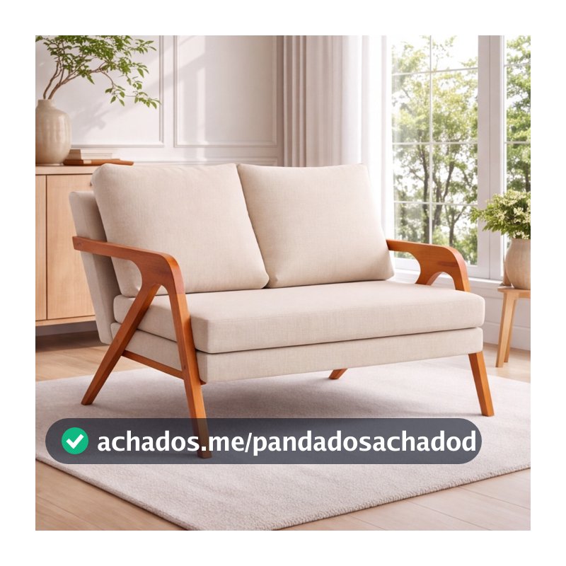 Poltrona Namoradeira Estofada Tecido Em Linho Premium Pés Em Madeira Maciça Resistente Compacto Design Moderno