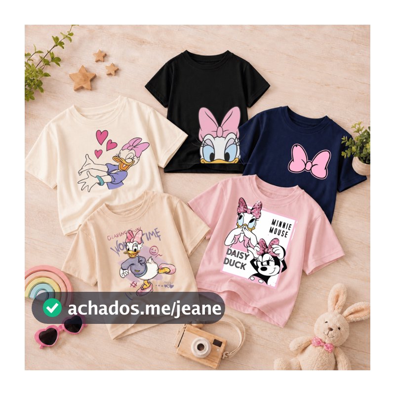 Kit 5 Camisetas Infantil Para Menina Algodão Delicada Patinha Daisy 2 Ao 16