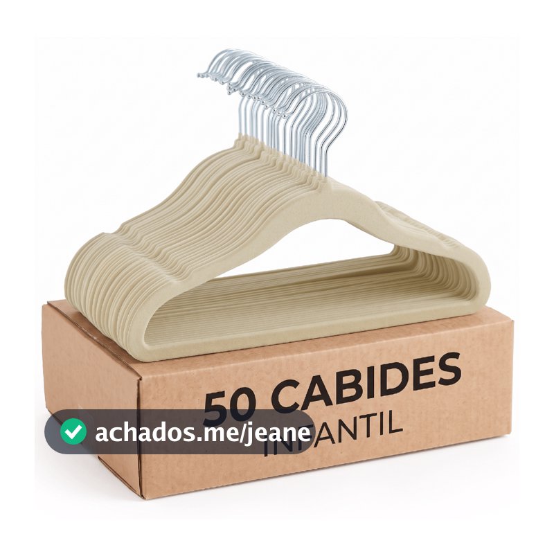Kit 50 Cabides Veludo Infantil Bebê Slim Ultra Fino Antiderrapante Antideslizante Suporte Roupas Criança Bege Resistente