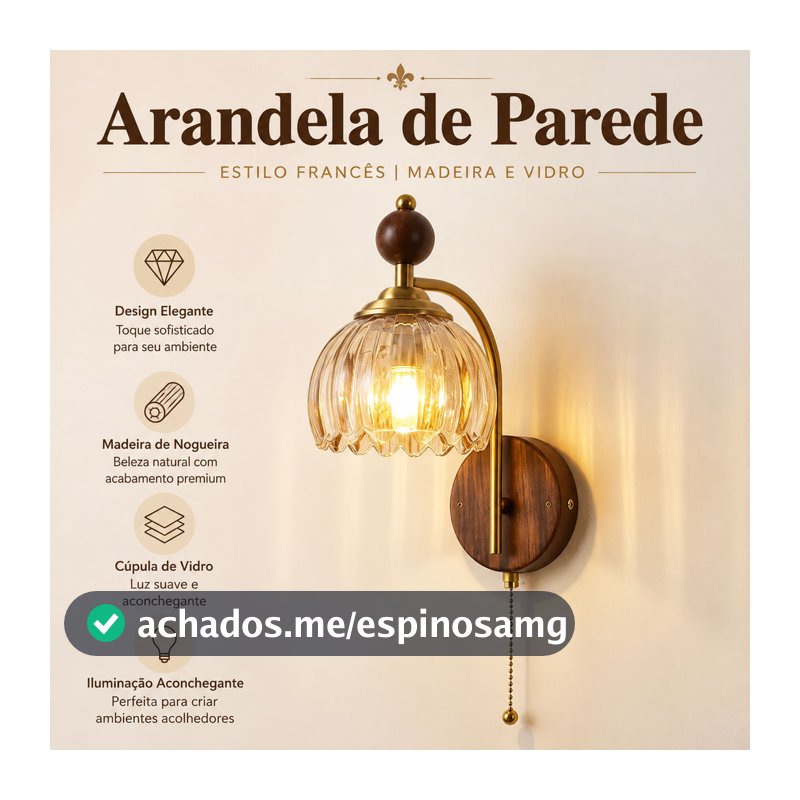 Luminária De Parede Retrô Francesa , Madeira De Nogueira , Sombra De Vidro , Luz Quente , Arandela Para Quarto , Sala De