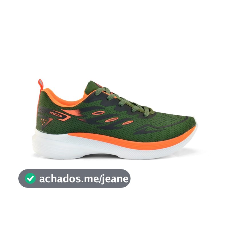 Tenis Masculino Escolar Academia Original FREEDOM Corrida Caminhada Lançamento  VERDE e LARANJA