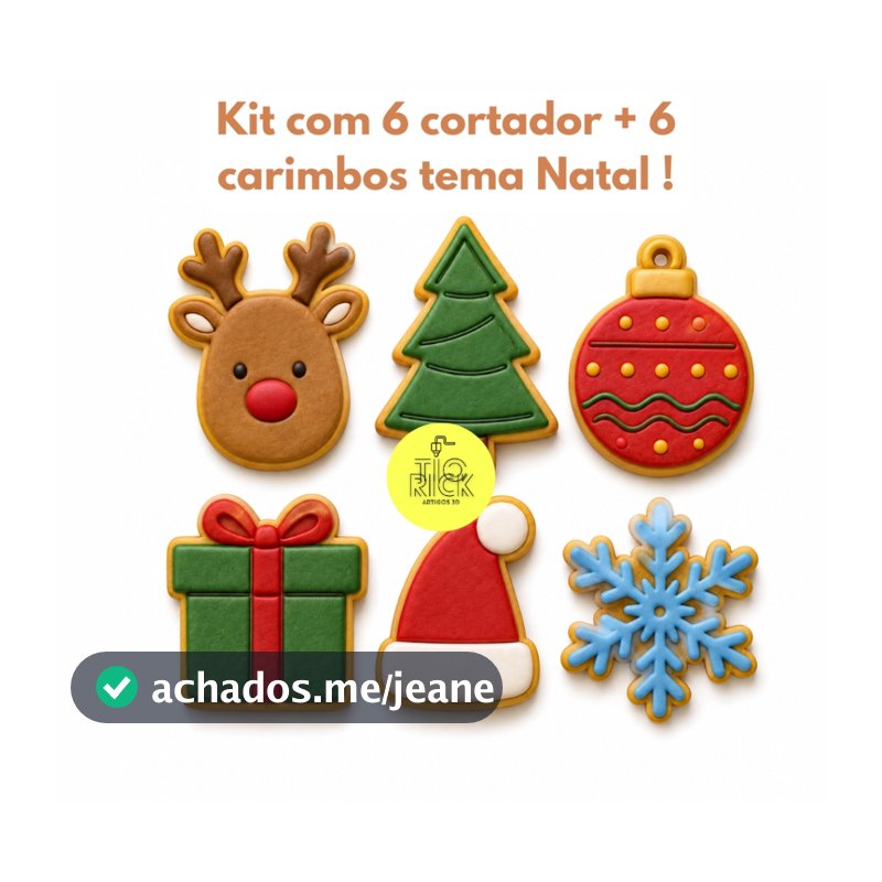 kit 6 cortador, marcador, molde tema natal, natalino, arvore, rena, bolinha de arvore para biscoitos e pasta americana
