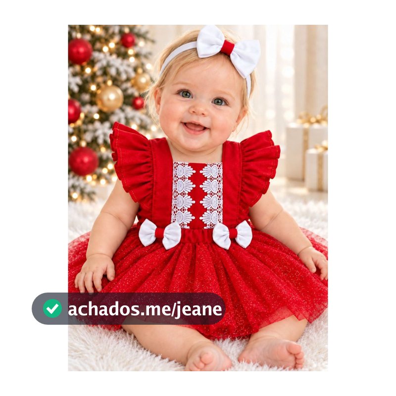 Jardineira Romper Saia Natal Bebê Roupa Infantil Menina Tiara Luxo C/ Laço Mamãe Noel Mesversário