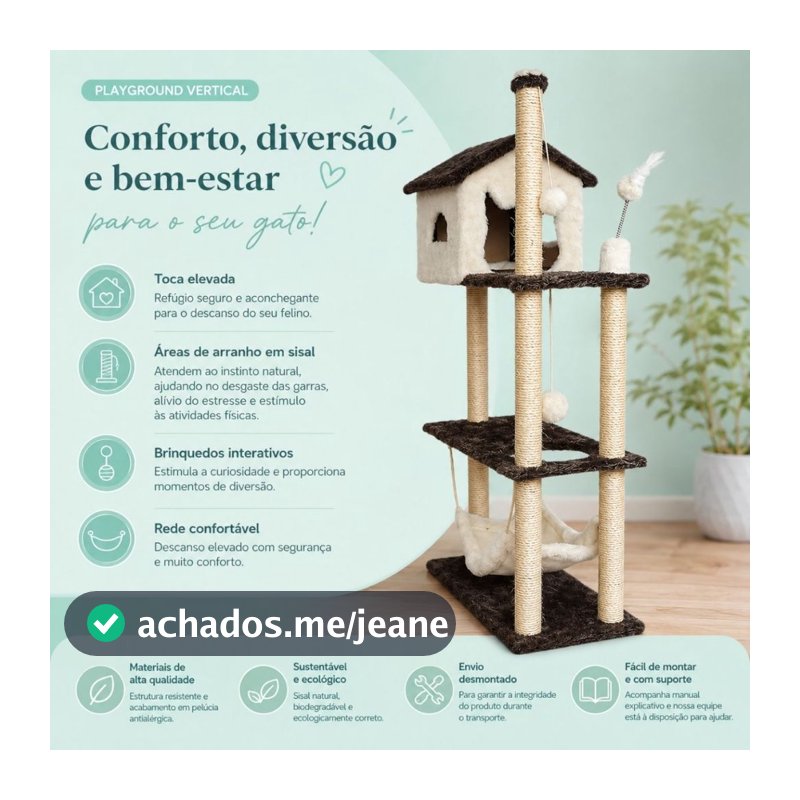 Arranhador Casa Alta para Gatos 3 Plataformas Rede Grande Brinquedo Torre Poste Sisal e Bola de Pelúcia - Miupet