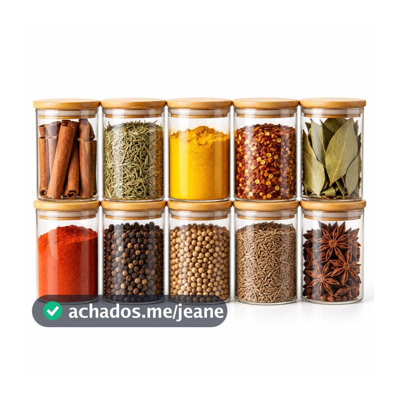 Kit 10 Porta Temperos 250ML Vidro Tampa de Bambu Potes Herméticos Organização Cozinha Potes Modernos