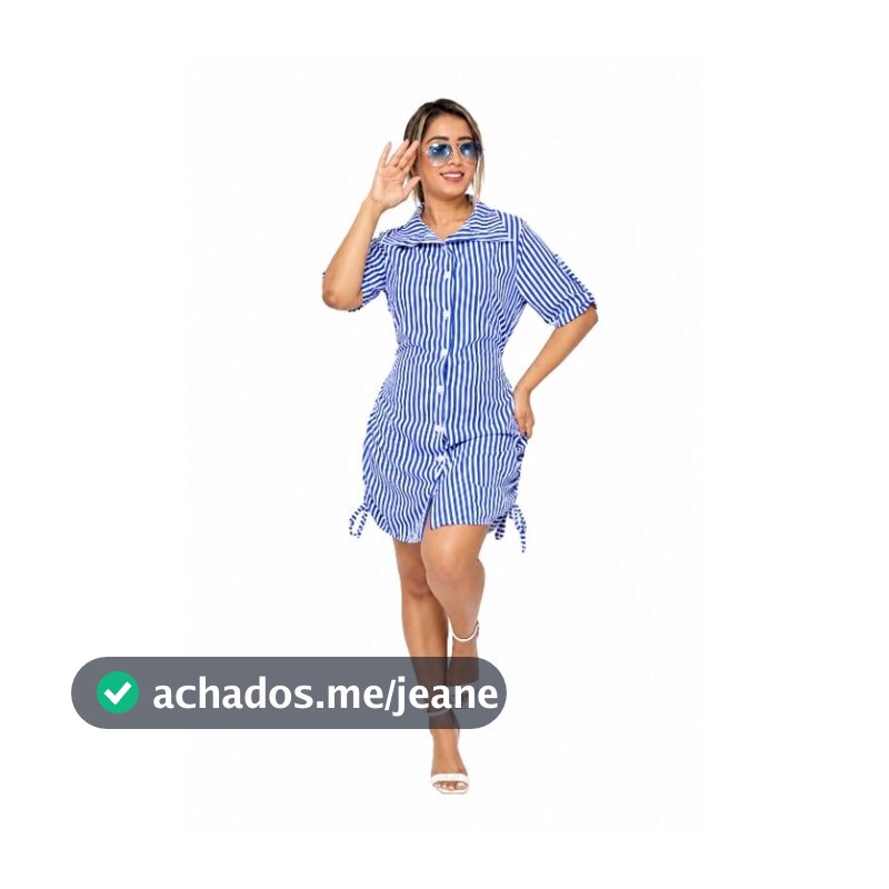 Vestido Chemise Feminino Social Curto Manga Curta com Botões e Ajuste na Cintura - Liso e Listrado