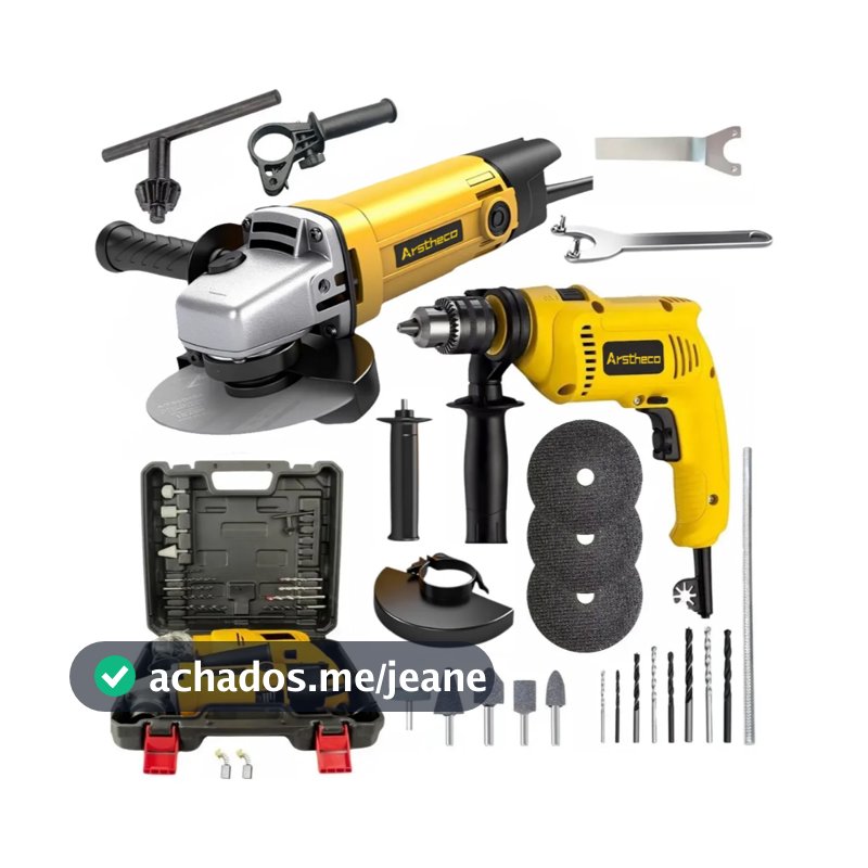 Kit 850w Furadeira de Impacto  e  Lixadeira Esmerilhadeira Angular e Maleta de Transporte Com Acessórios