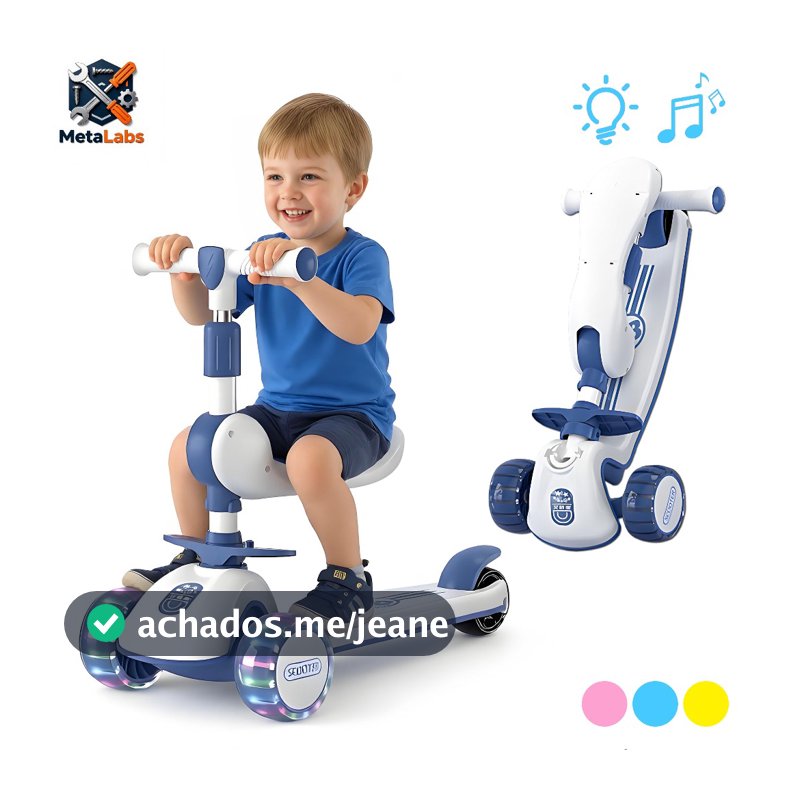 Patinete Infantil Dobrável com Assento e LED Brilhantes Menina e Menino