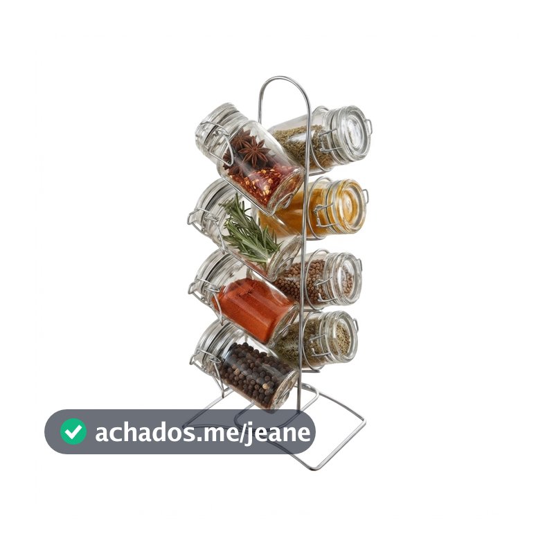 Porta Condimentos Temperos Lyor 8 Potes de Vidro 65ml com Suporte Organizador de Bancada Cozinha Sal Pimenta Especiarias