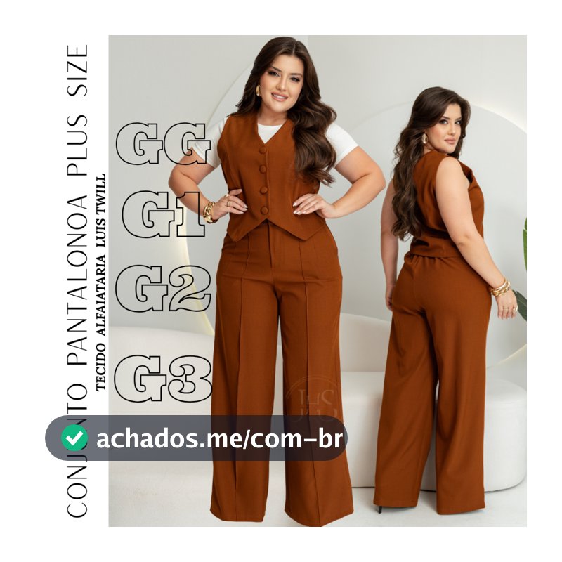 Conjunto na Alfaiataria Feminino Plus Size Colete e Calça Pantalona Social Empresaria Trabalho