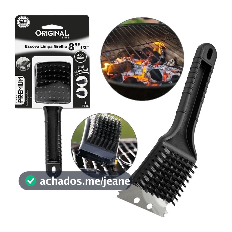 Escova Para Grelha Cerdas de Aço Original Line Limpa Grelha de Churrasqueira Com Raspador