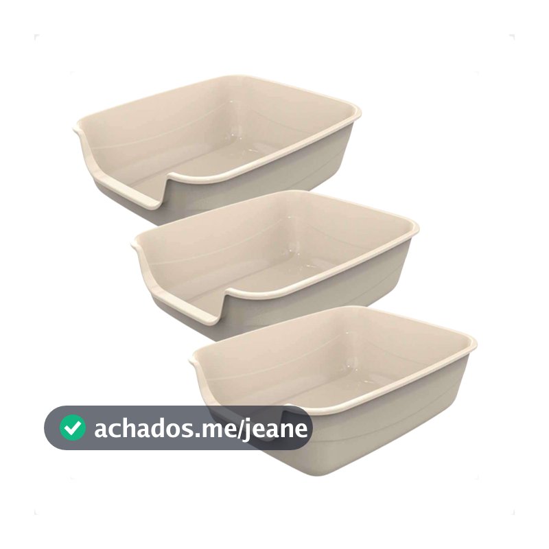 Kit 3 Caixa de Areia Gatos Grande 62x50x20 Furba Jumbox Pet Injet - Nude