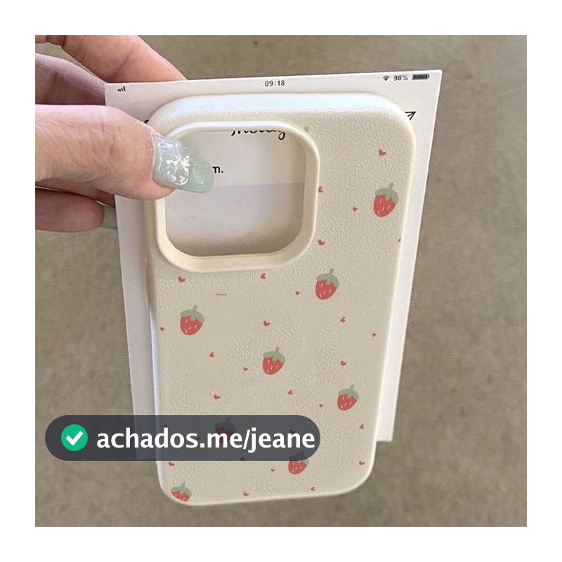 Capa Morango Coração Fofo Textura Lichia Branco Marfim TPU Anti-Queda Presente iPhone 17 16 15 14 13 12 11 Pro Max Plus
