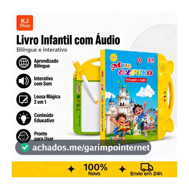 Livro Educativo Bilíngue Interativo Com Som e Lousa Mágica 2 em 1 Brinquedo Infantil