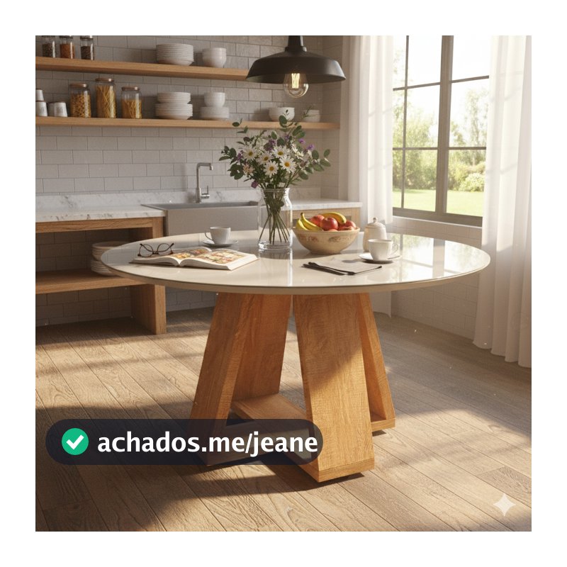 Mesa de Jantar Redonda 90cm com Tampo de Vidro e Pés em MDF – Off White ou Preto